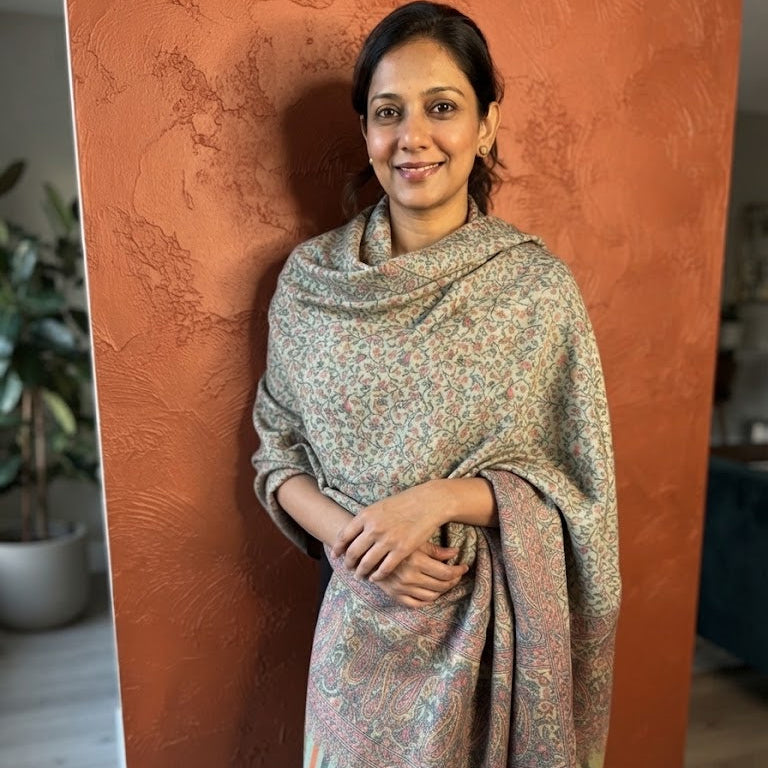 Mint and rose kani shawl
