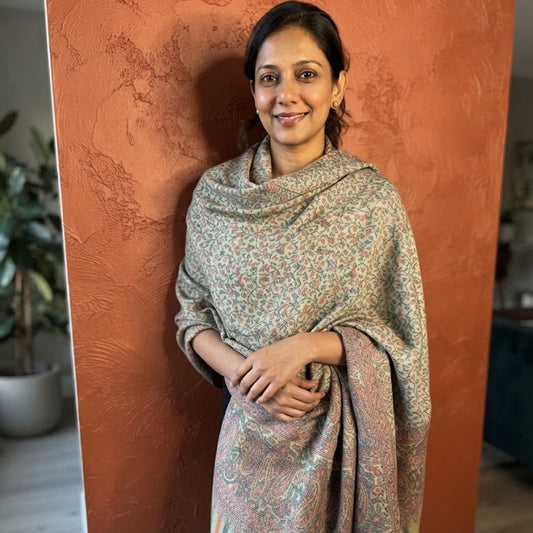 Mint and rose kani shawl