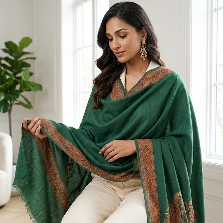 Green sozni Border Shawl