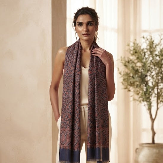 Midnight Navy bLue Kani Wool Shawl