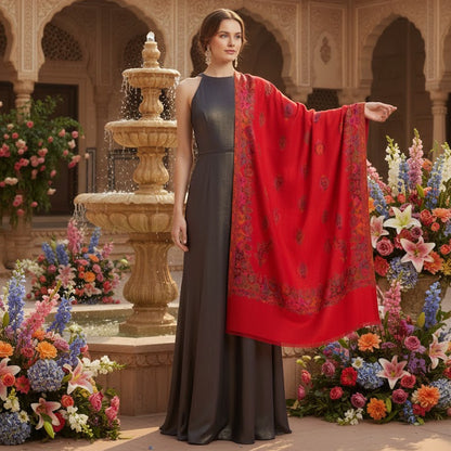 Red Kani Shawl on a female model