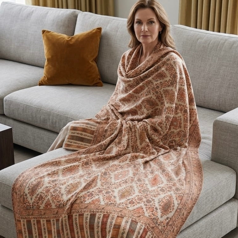 Cream Kani Wool Shawl - Diamond Trellis Design for Everyday Wear