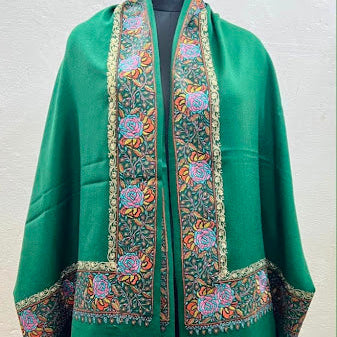 Green Sozni Shawl with Roses Embroidery in Borders