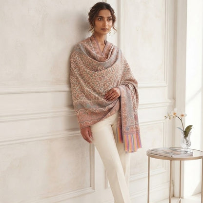 Cream and Powder Blue Kani Shawl