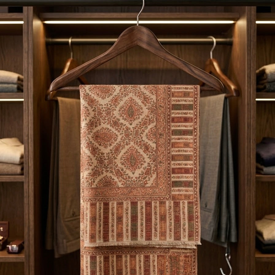 Cream Kani Wool Shawl - Diamond Trellis Design for Everyday Wear