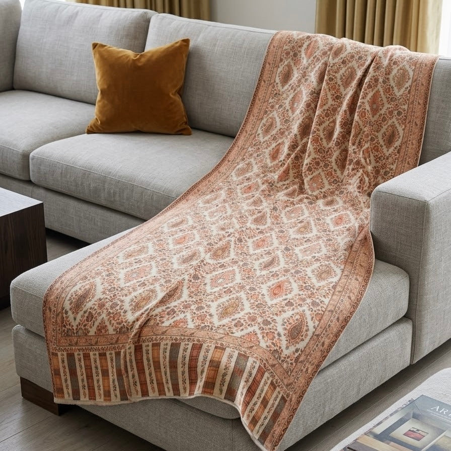 Cream Kani Wool Shawl - Diamond Trellis Design for Everyday Wear
