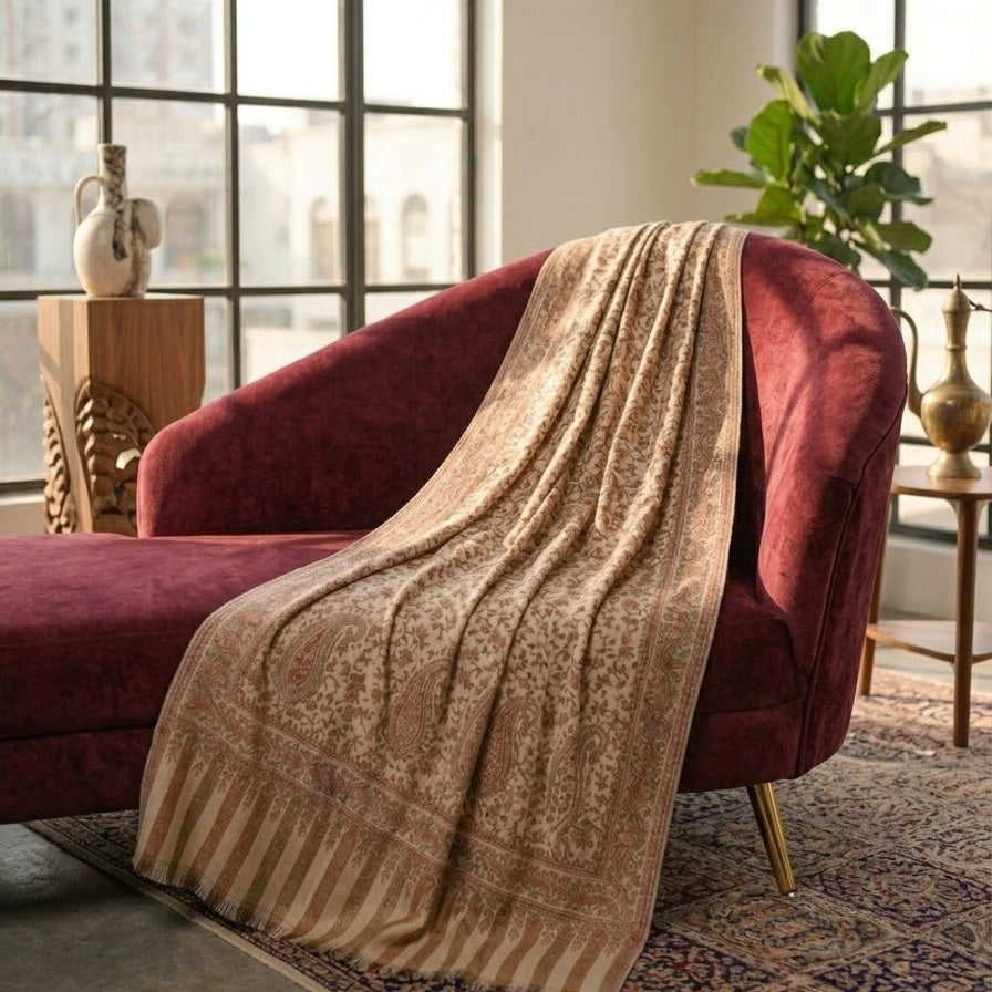 Cream Kani Wool Shawl - All-Over Floral Design for Everyday Wear
