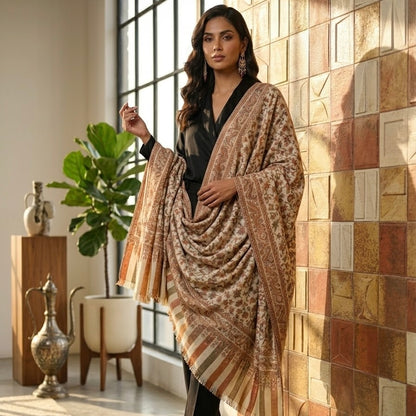Cream Kani Wool Shawl - All-Over Floral Design for Everyday Wear