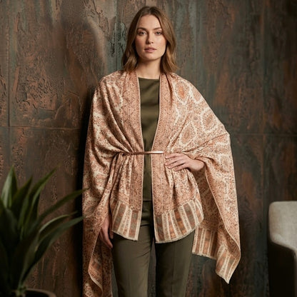 Cream Kani Wool Shawl - Diamond Trellis Design for Everyday Wear