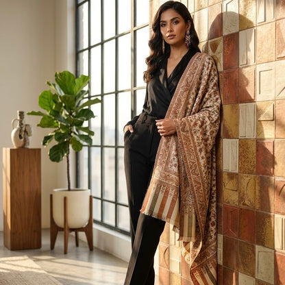 Cream Kani Wool Shawl - All-Over Floral Design for Everyday Wear