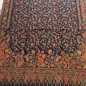 Black & Coral Kani Wool Shawl - Paisley Design for Wedding & Occasion Wear