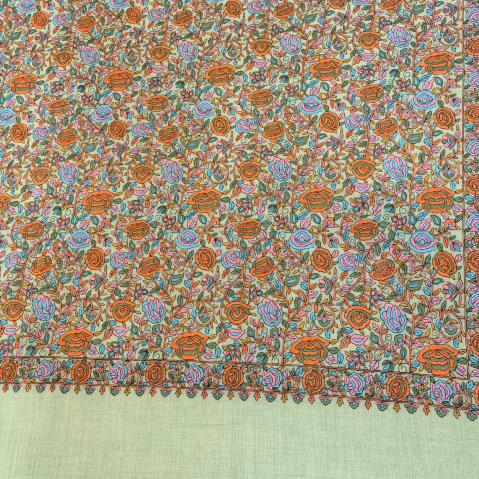 Sozni wool shawl in sage green
