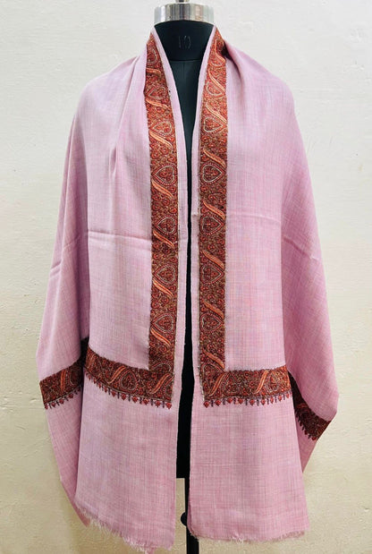 Women’s Wool Blend Shawl - Sozni-Inspired Border – Dusty Rose Pink