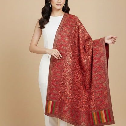 Kani Shawl in red on a female model