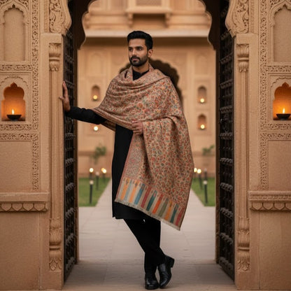 Men's Beige Wool Kani Shawl UK - Elegant Formal Wear for Weddings & Gifting