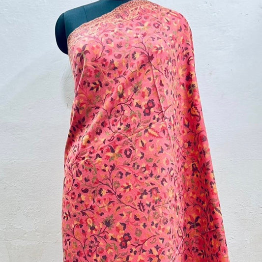 Beautiful pink kani shawl on a female model