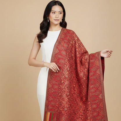 Kani Shawl in red on a female model