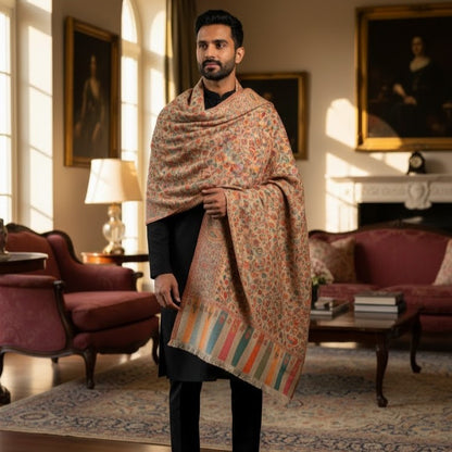 Men's Beige Wool Kani Shawl UK - Elegant Formal Wear for Weddings & Gifting