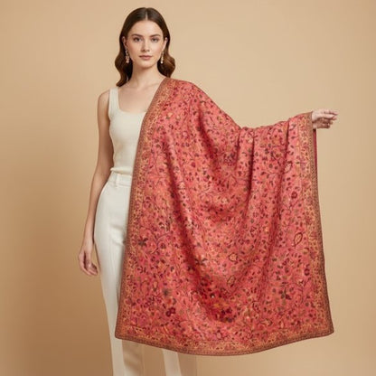 Beautiful pink kani shawl on a female model