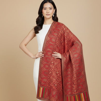 Kani Shawl in red on a female model