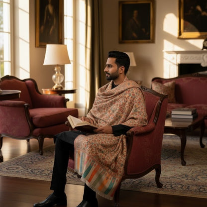 Men's Beige Wool Kani Shawl UK - Elegant Formal Wear for Weddings & Gifting