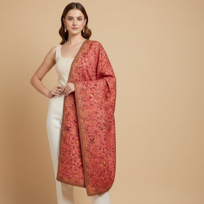 Beautiful pink kani shawl on a female model