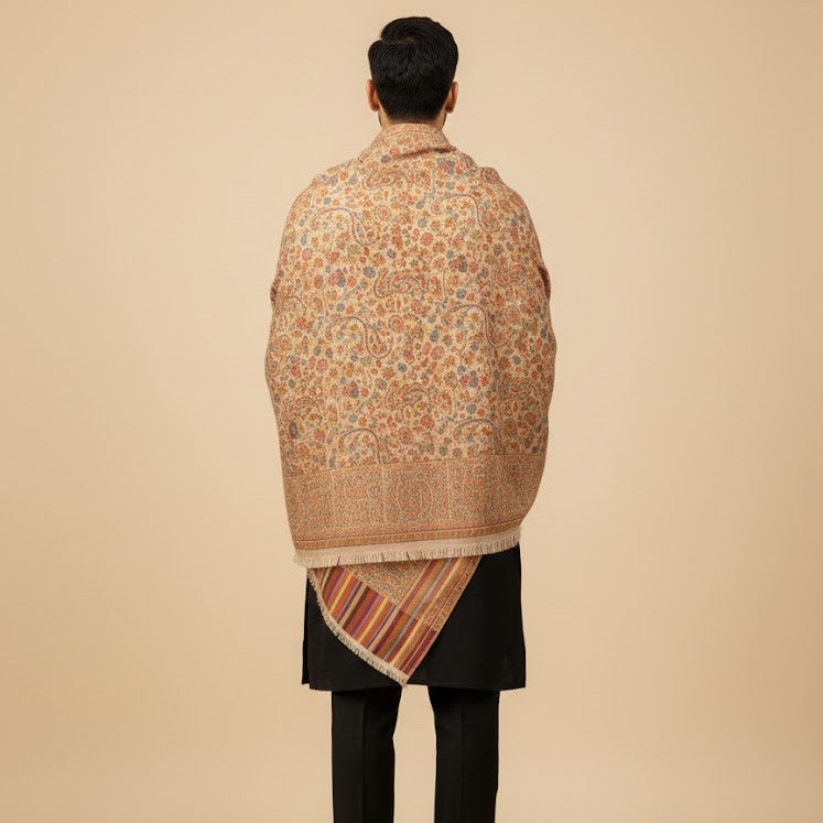 Men's Beige Wool Kani Shawl UK - Elegant Formal Wear for Weddings & Gifting