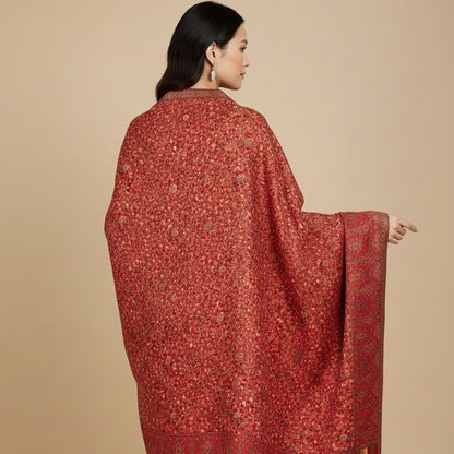 Kani Shawl in red on a female model