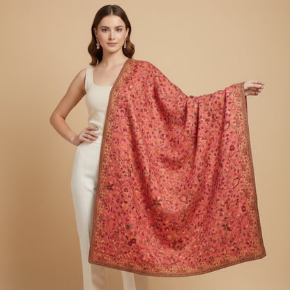 Beautiful pink kani shawl on a female model