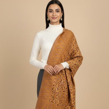 Beautiful yellow kani shawl on a female model