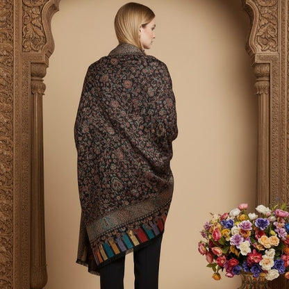 Silk Wool Jamawar Kani Shawl in Black