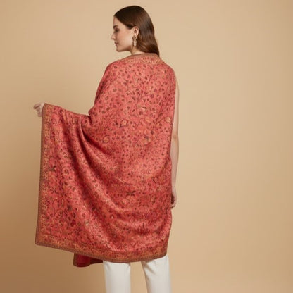 Beautiful pink kani shawl on a female model