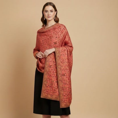 Beautiful pink kani shawl on a female model