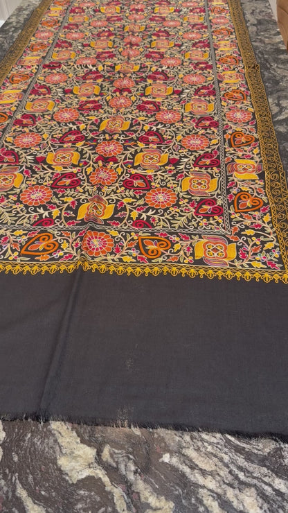 Black Nalki Pure Wool Jama Stole - Embroidered Wrap for Weddings & Evening Wear
