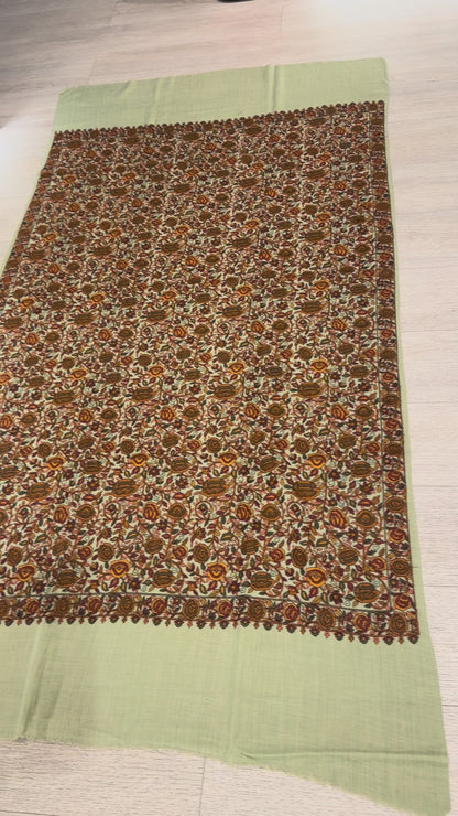 Sage Sozni Amber Paisley Shaw - Floral Jaal Embroidered Wrap for Occasion Wear