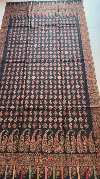 Black & Rust Kani Wool Shawl - Paisley Design for Wedding & Occasion Wear