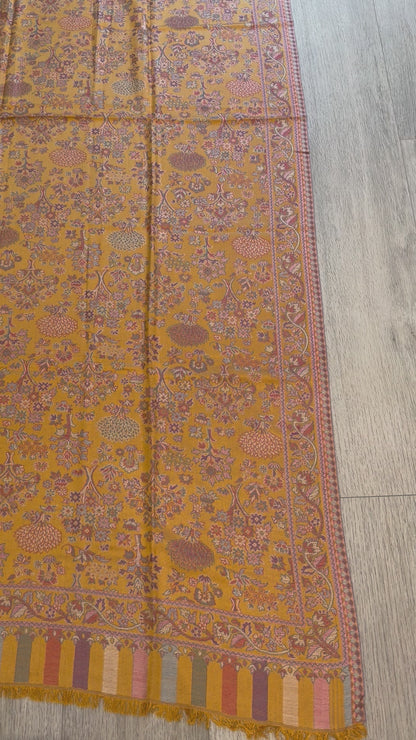 Yellow Silk Wool Kani Jamawar Shawl UK - Lightweight Wrap for Everyday Wear