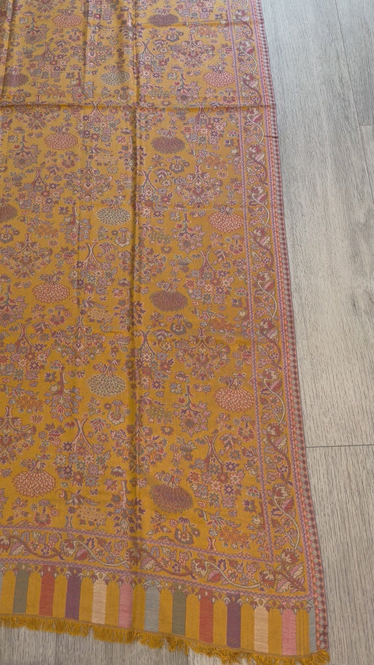 Yellow Silk Wool Kani Jamawar Shawl UK - Lightweight Wrap for Everyday Wear