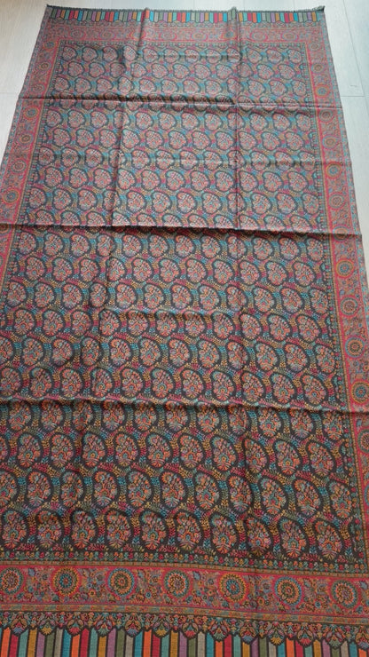 Midnight Black Kani Wool Shawl - Paisley Design for Wedding & Occasion Wear
