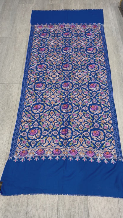 Blue Nalki Wool Blend Stole - Embroidered Wrap for Everyday Wear