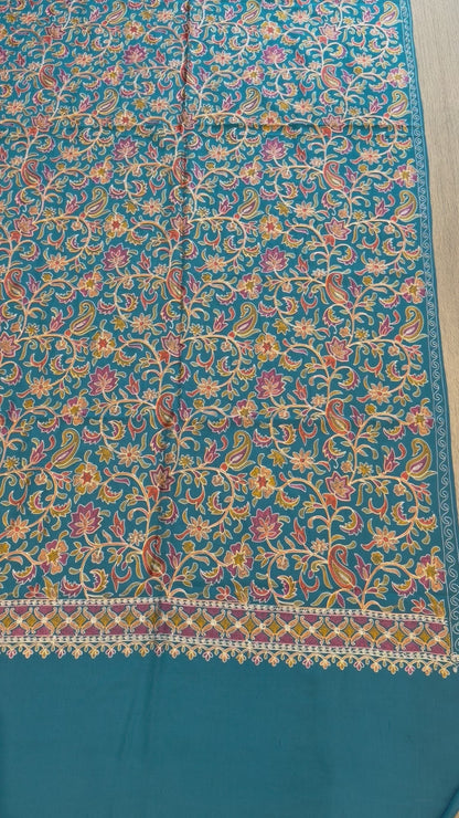 Blue Nalki Wool Blend Stole - Embroidered Wrap for Everyday Wear