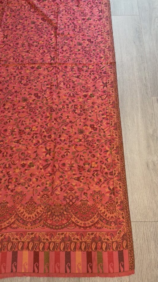 Pink Kalamkari Wool Shawl - Paisley Design for Weddings & Gifting