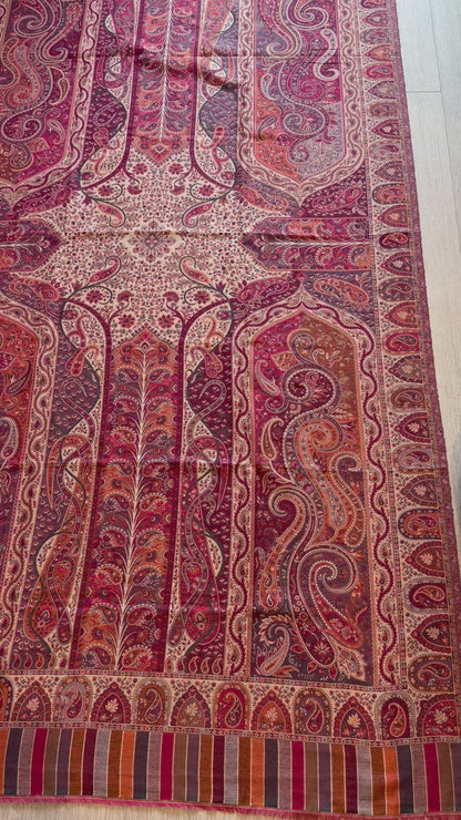 Magenta Kalamkari Kani Shawl - Arch & Vine Paisley Design for Weddings & Gifting