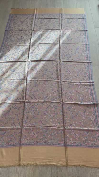 Beige Silk Wool Kani Shawl - Lightweight Wrap for Everyday Wear