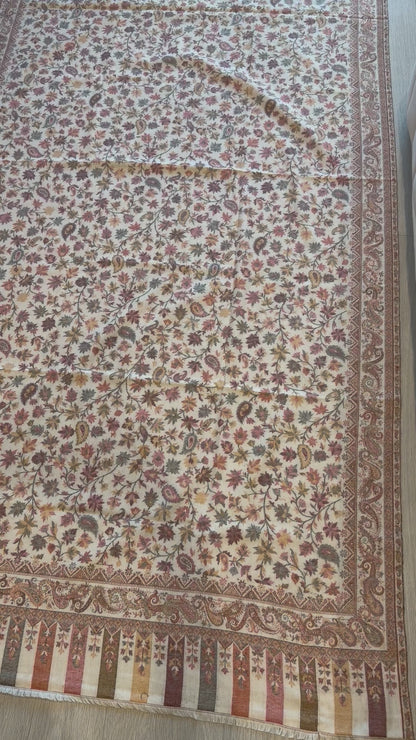 Cream Kani Wool Shawl - All-Over Floral Design for Everyday Wear