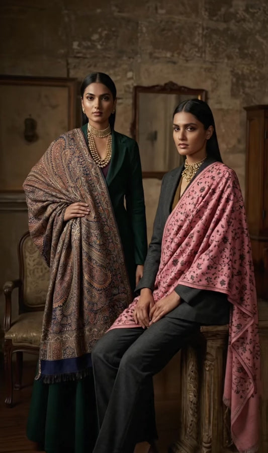 Dark Blue Kalamkari Wool Shawl - Paisley Design for Weddings & Gifting