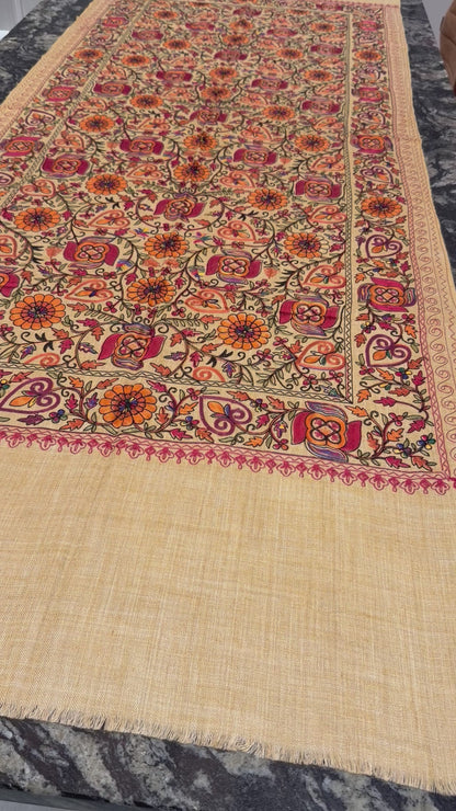 Mustard Nalki Pure Wool Jama Stole - Embroidered Wrap for Weddings & Evening Wear