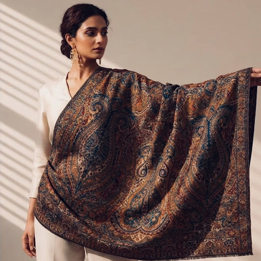 Purple Kalamkari Wool Shawl - Paisley Design for Weddings & Gifting