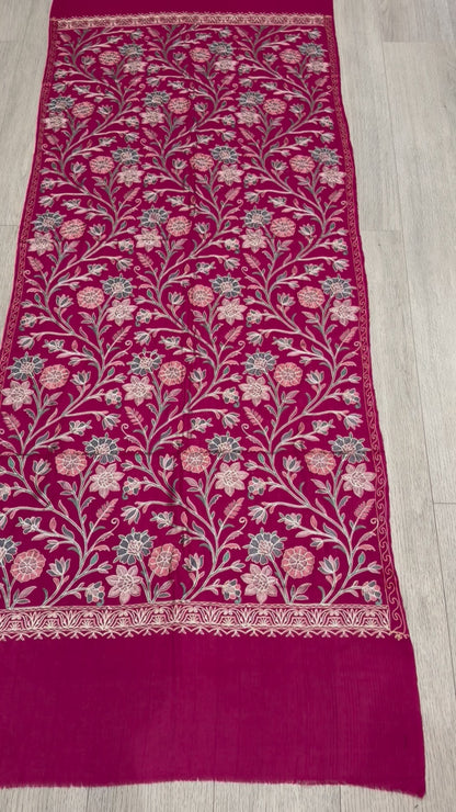 Pink Nalki Wool Blend Stole - Embroidered Wrap for Everyday Wear
