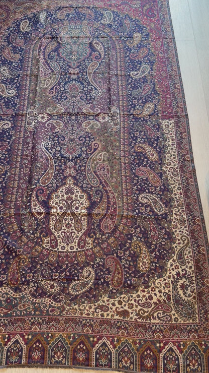 Indigo Plum Kalamkari Kani Shawl - Mihrab Arch Paisley Design for Everyday Wear